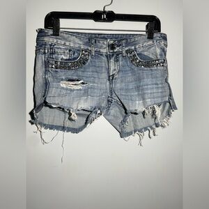 Express Blue Distressed Jean Shorts with Studs